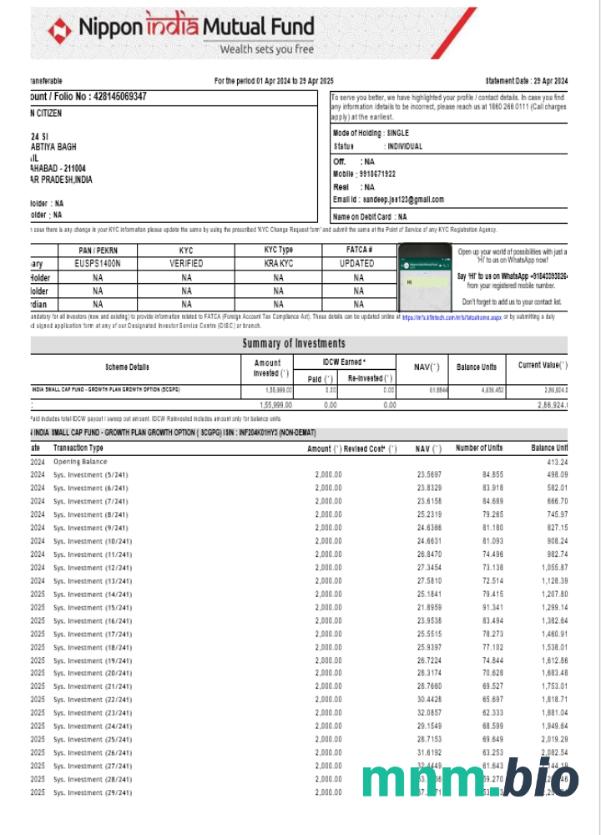 Szablon wyciągu bankowego INDIA KOTAK, format Word i PDF
